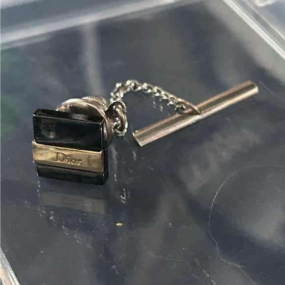 Christian Dior Tie Tack Pin Logo Black Gold/solver  Men's Accessory Used - Picture 3 of 5